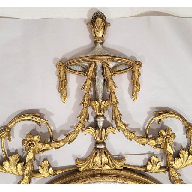 Wood Share Vintage Italian 20th C Carved Wood Parcel Gilt & Silver Oval Wall Mirror For Sale - Image 7 of 15