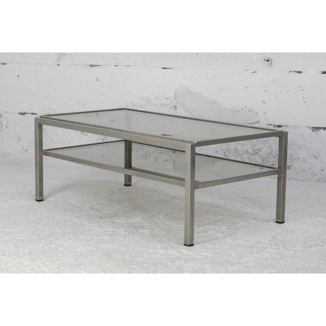 Steel Coffee Table with Double Smoked Glass Tops, France, 1970s For Sale - Image 17 of 18