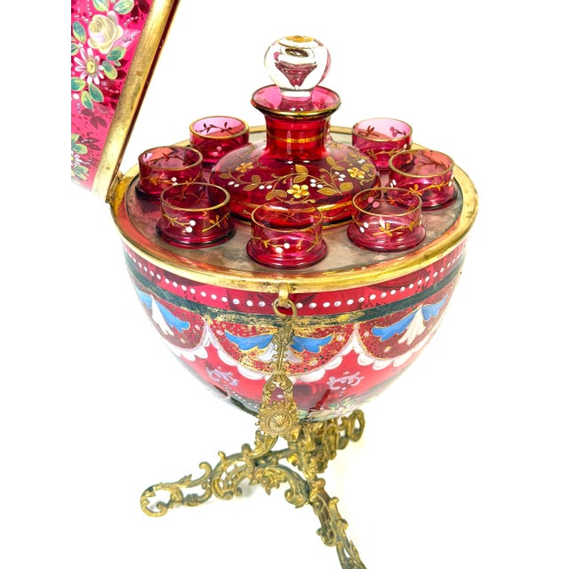 1880s Magnificent Moser Cranberry Glass Imperial Egg-Form Tantalus Service For Sale In West Palm - Image 6 of 18