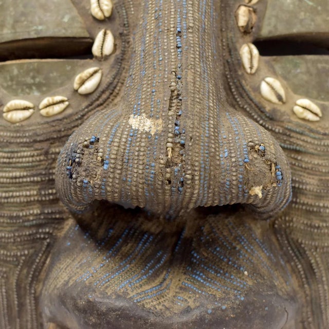 African Early 20th Century Kota Beaded Face Mask with Cowrie Shells Gabon For Sale - Image 3 of 11