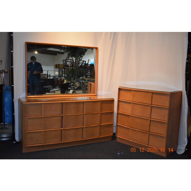 Mid-Century Modern 1950s Heyward Wakefield MCM DResser/Mirror and Chest For Sale - Image 3 of 4