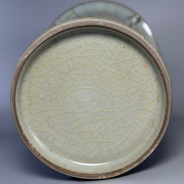 Green Antique Chinese Celadon Crackle‑Glaze Gu‑Form Beaker Vase, Collectible Antique For Sale - Image 8 of 8