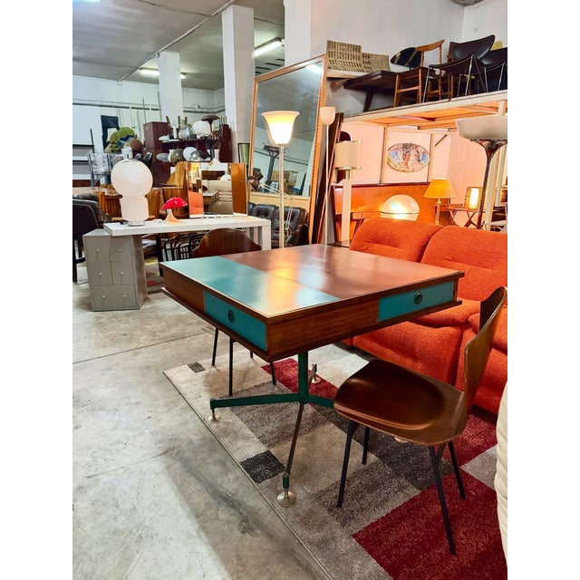 Center Desk with Four Drawers and Two-Tone Top, 1960s For Sale - Image 4 of 9