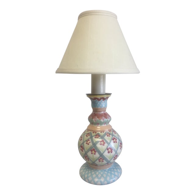 Vintage MacKenzieChilds Majolica Ceramic Hand Painted Red Flowers Candlestick Lamp Chairish