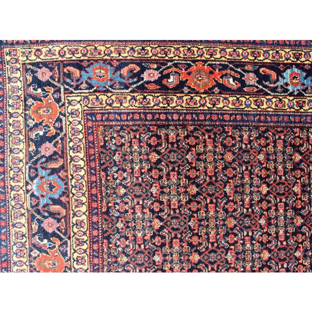 Antique Persian Fine Senneh Rug With All-Over Geometric Design in Blue Background For Sale - Image 10 of 13