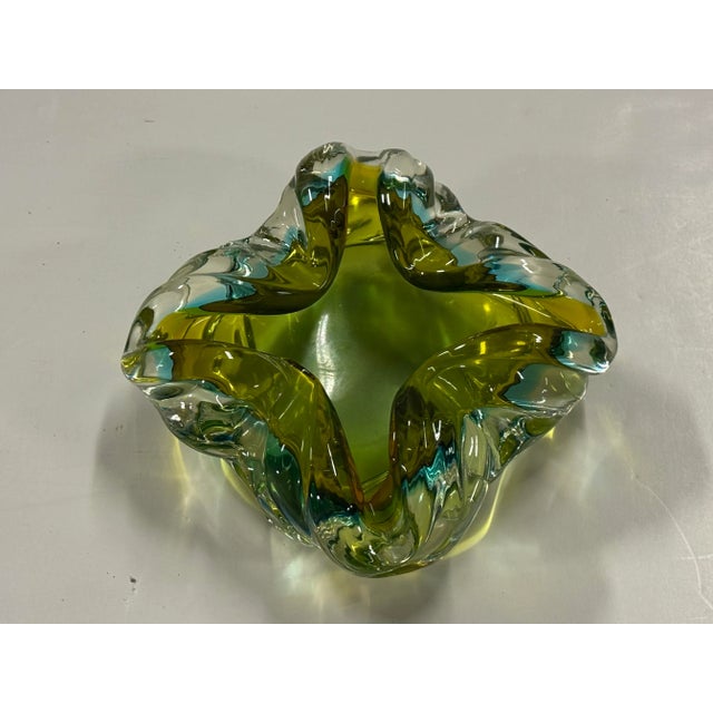 Murano Style Hand Blown Green With Blue Ashtray For Sale In San Francisco - Image 6 of 12