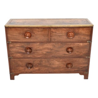 Antique Military Campaign Leather Top Chest of Drawers, 1860s For Sale