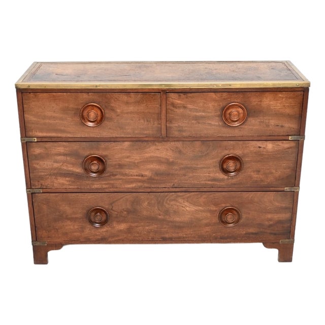 Antique Military Campaign Leather Top Chest of Drawers, 1860s For Sale