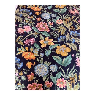 Vintage Schumacher Screen Print Black Floral Fabric 3 Yards For Sale