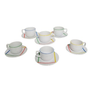 1980’s Postmodern Sasaki Stoneware Variations One Cup and Saucer Sets - Set of 6 For Sale