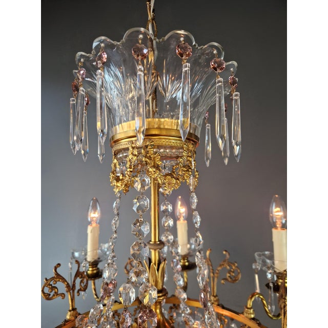 Antique Italian Chandelier in Belle Époque Style Art Nouveau Brass For Sale - Image 9 of 10