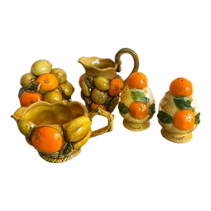 Vintage Mid Century Modern 20th Orange and Lemon Theme Japanese Inarco Porcelain Kitchen Set- 4 Pieces