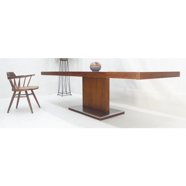 Wood Single Pedestal Base Milo Baughman Walnut Dining Table w/ 2x16" Leaves MINT For Sale - Image 7 of 15