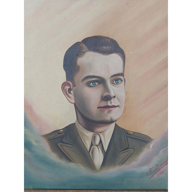 1940s Portrait of an Italian Ww2 Soldier Oil Painting Framed and Signed For Sale - Image 4 of 12