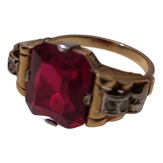 Amtique 18kt Gold Ring with Garnet and Precious Stones, 1890s For Sale