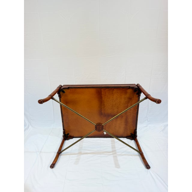 Vintage Maitland-Smith Style Coffee Table With Leather-Wrapped Legs and Brass Accents For Sale - Image 6 of 15