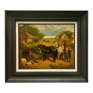 Late 20th Century Painting Country Side Oil on Canvas Farm Animal Large Art Decor