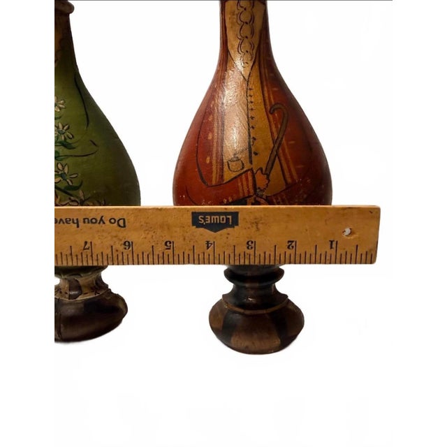 Wood 1970s Vintage Frances Poole "Poole People" Hand-Painted Folk Art Wooden Baluster Wall Hanging - A Pair For Sale - Image 7 of 7