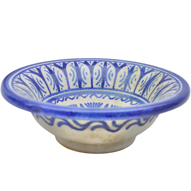Blue Early 20th Century Moroccan Judaica Blue Ceramic Bowl For Sale - Image 8 of 10