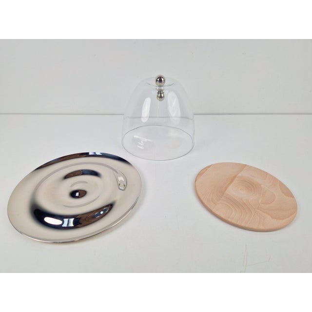 Flow Glass Dome with Serving Dish in Stainless Steel by Gijs Bakker for Royal VKB Walnut, 2000, Set of 3 For Sale - Image 12 of 12