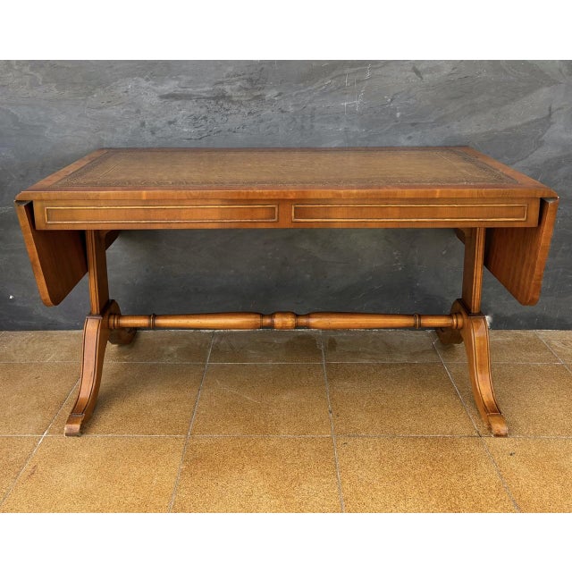 Hollywood Regency Spanish Drop-Leaf Writing Table with Leather Top, 1950 For Sale - Image 3 of 11