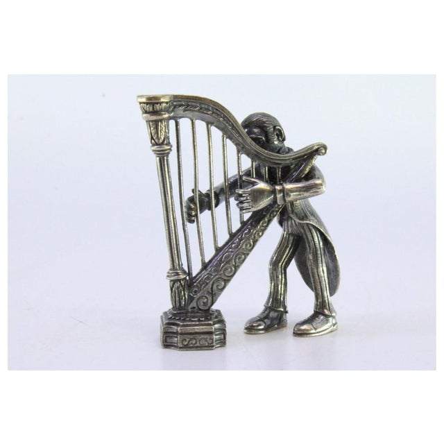 Silver Figure of Musician Playing the Harp For Sale - Image 3 of 7