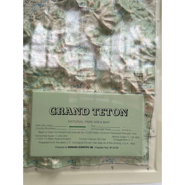 Grand Teton National Park framed raised map manufactured by Hubbard Scientific Inc, USA 1983. The frame measures 21” high...