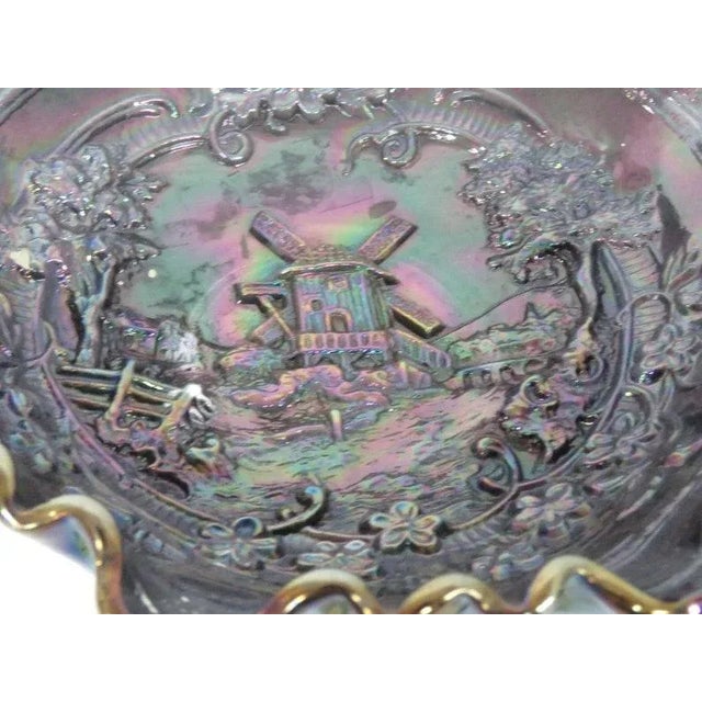 Imperial Carnival Glass Windmill Purple Smoke Ruffled Edge Bowl Candy Dish For Sale In Miami - Image 6 of 11