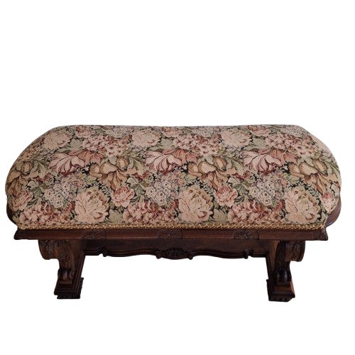 Brown Early 20th Century Antique Upholstered Horsehair Stuffing Walnut Wood Bench For Sale - Image 8 of 17
