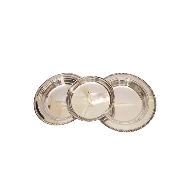 Sheffield Silver Co. Vintage Sheffield Silver Serving Dish – 3-Piece – Ornate Handles – Divided Insert – Epc Mark – 12" For Sale - Image 4 of 8