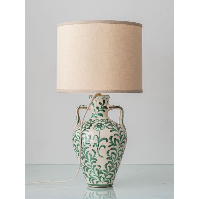 Spanish Revival Ceramic Table Lamps with New Linen Shades, 2010s, Set of 2 For Sale - Image 4 of 18