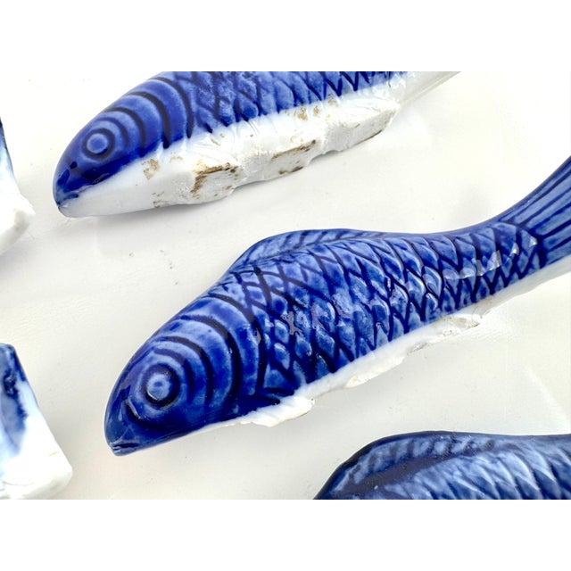 Ceramic Vintage Blue and White Ceramic Fish Chopstick Rests- Set of 6 For Sale - Image 7 of 8