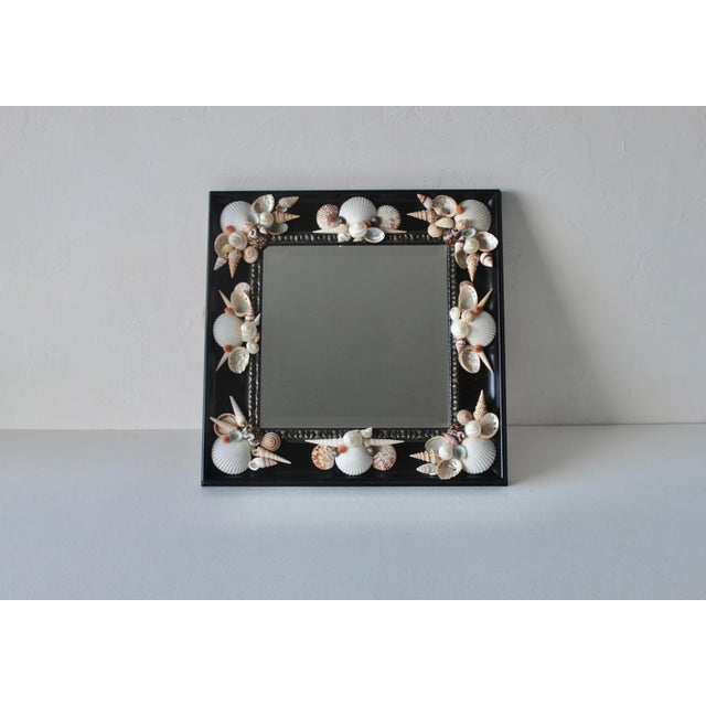 Susan Lloyd Style Handmade Coastal Square Natural Shell Wall Mirror Black Frame Vintage For Sale - Image 13 of 14