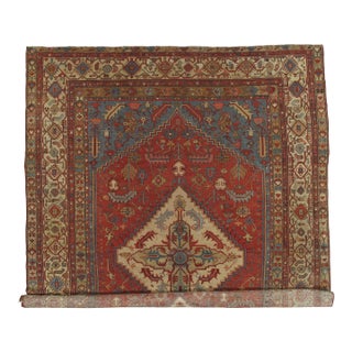 Antique Persian Serapi Carpet, Handmade Wool Oriental Rug, Rust, Ivory, Lt Blue For Sale