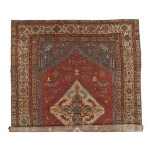 Antique Persian Serapi Carpet, Handmade Wool Oriental Rug, Rust, Ivory, Lt Blue
