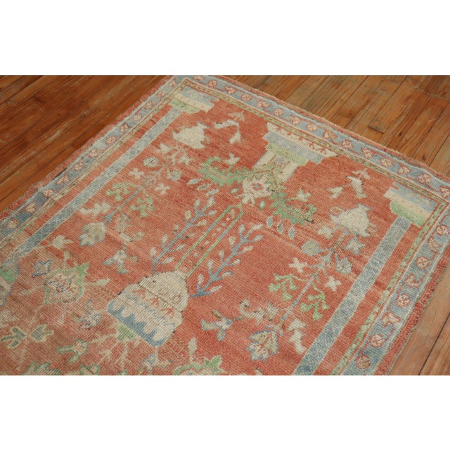 Islamic Antique Zabihi Collection Turkish Oushak Prayer Rug - 3'8" x 4'11" For Sale - Image 3 of 11