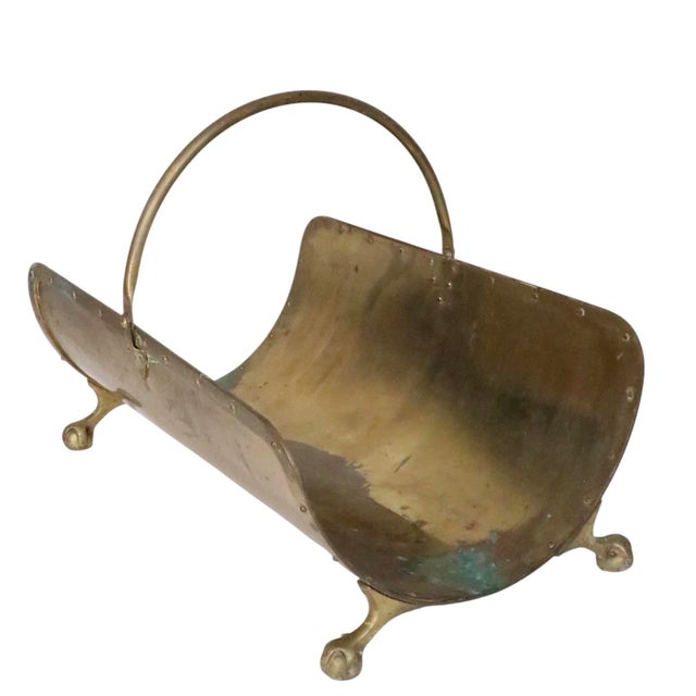 Vintage Brass Fireplace Log Holder For Sale - Image 4 of 10