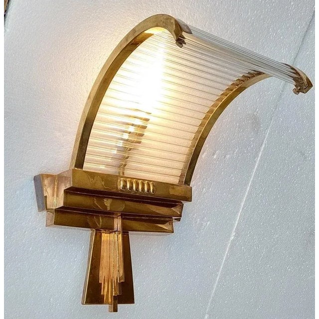 Skyscraper Vintage Art deco light Old Lamp Wall Sconces Fixture Brass & Glass Rod Ship Light Excellent Working Condition...