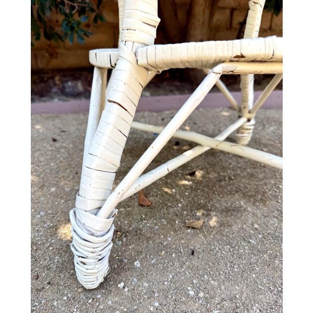 Vintage White Wicker and Rattan Side Table With Scalloped Skirt For Sale - Image 12 of 15