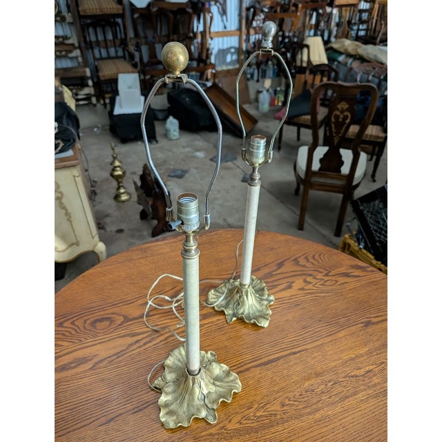 Vintage Art Nouveau Gold Leaf Base Table Lamps For Sale - Image 11 of 12