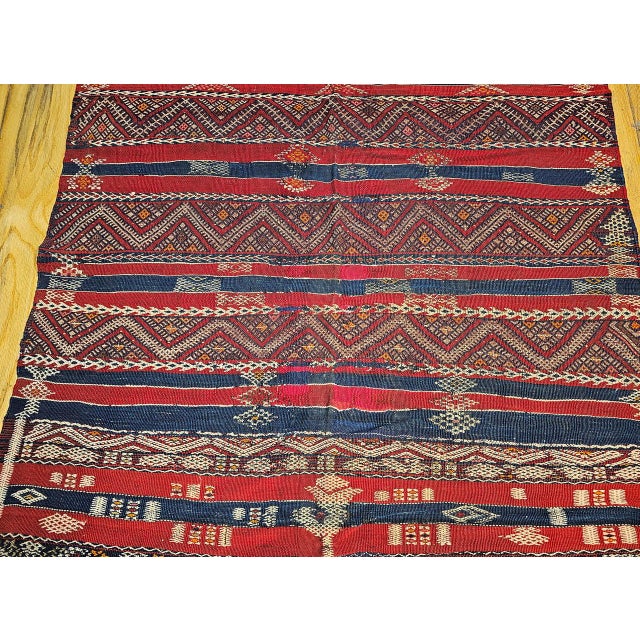 Vintage Moroccan Kilim Tribal Rug, Handwoven Wool, Red & Blue Stripes, 5' X 8' For Sale - Image 12 of 18