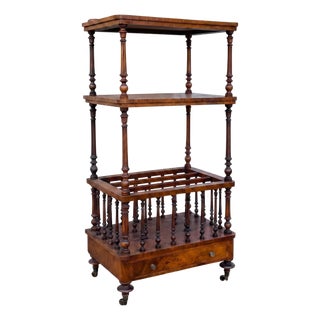 19th-C. English Carved Rosewood Etagere Music Stand Canterbury Magazine Rack For Sale