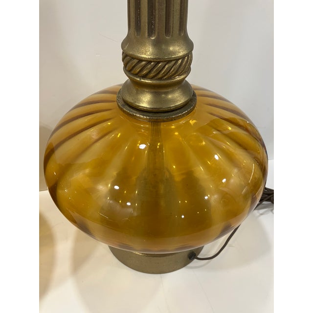 Vintage Amber Glass Lamps - a Pair For Sale - Image 10 of 11