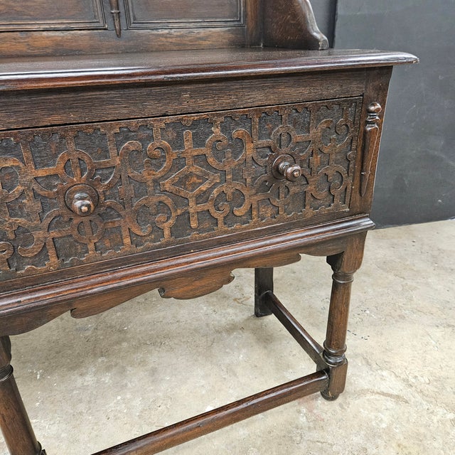 Mid 19th Century Jacobean Oak 2 Drawer Sideboard With Turned Legs and Stretcher Base For Sale - Image 4 of 8