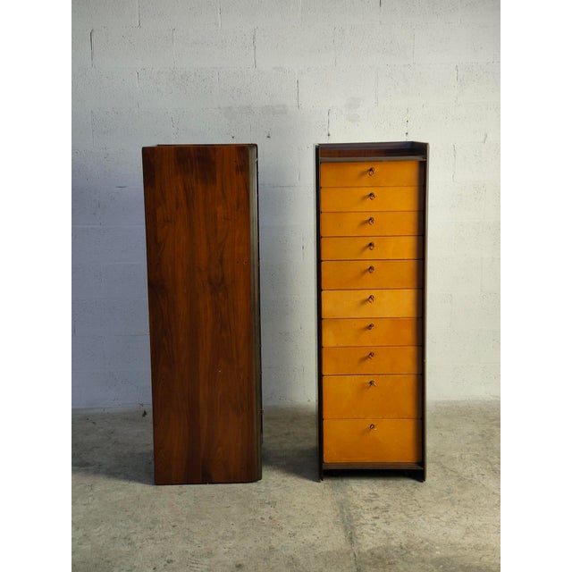 Afra & Tobia Scarpa Leather and Walnut Artona Chest of Drawers attributed to Afra & Tobia Scarpa for Maxalto, 1970s, Set of 2 For Sale - Image 4 of 12