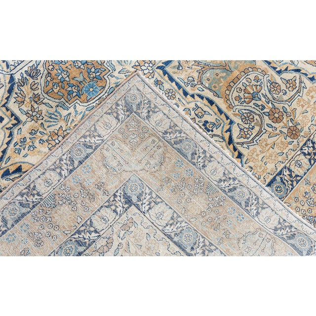 Authentic 1900s Persian Kirman Botanic Handmade Wool Carpet For Sale In New York - Image 6 of 10