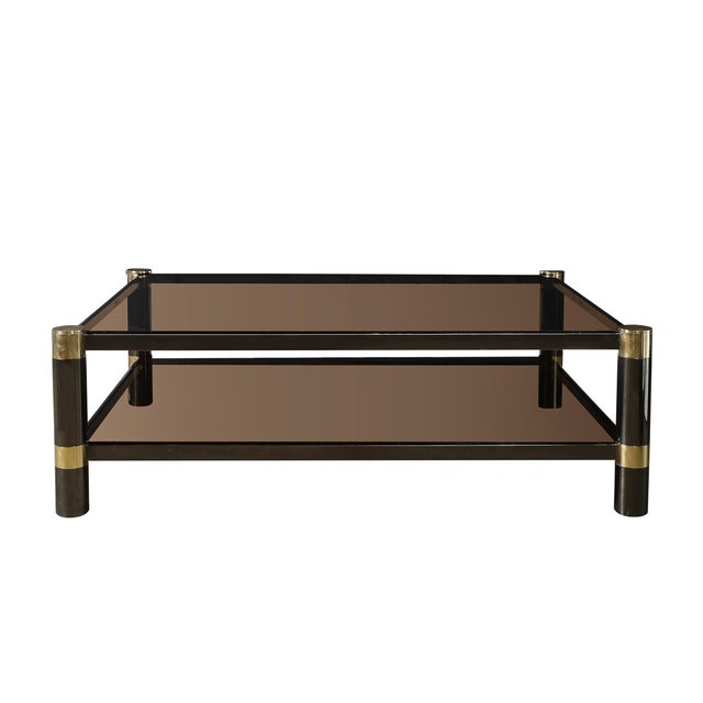 Karl Springer Mid-Century Signed Karl Springer 2-Tier Gunmetal & Brass Cocktail Table For Sale - Image 4 of 13