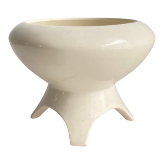 Mid Century Modern 1950s Ceramic Succulent Planter Space Age Atomic Off White Signed For Sale