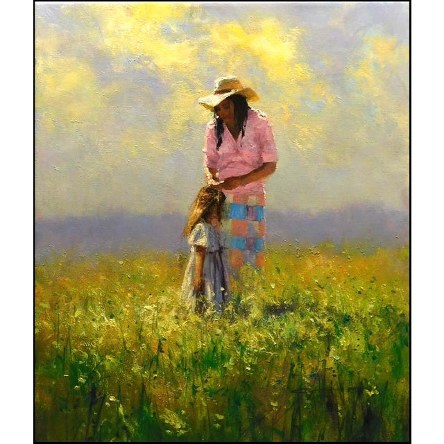 Robert Hagan "Nature Beauty" Original Mother and Child Oil Painting on Canvas Hand Signed Unframed For Sale