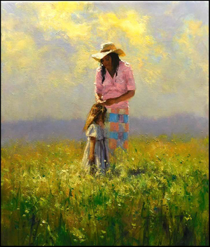 Robert Hagan "Nature Beauty" Original Mother and Child Oil Painting on Canvas Hand Signed Unframed